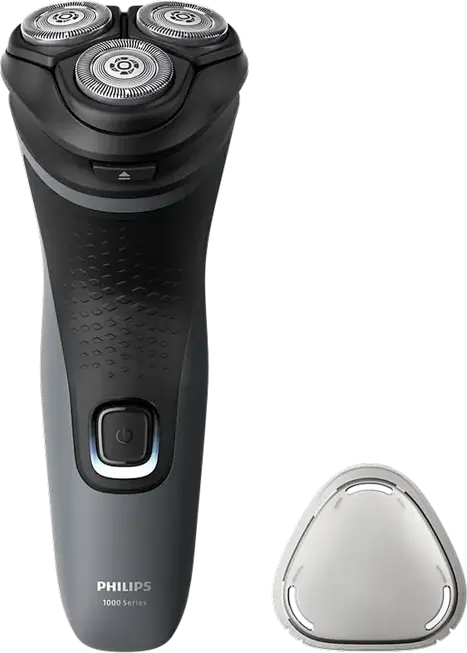 Электробритва Philips S1142/00 серии 1000, роторная система, 27 самозатачивающихся лезвий PowerCut, головки 4D Flex, работа 40 мин, моющаяся, черный/серый
