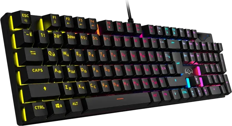 SVEN KB-G9300 Mechanical Gaming Keyboard, Blue Tactile Switches, RGB Backlight, 104 Keys, 25 Anti-ghosting, USB Wired, Textile Braid Cable, Black