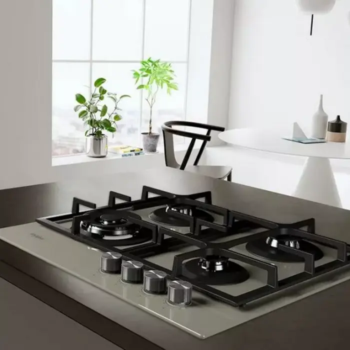 Встраиваемая газовая варочная панель Whirlpool GOFL 629, Бежевый, 4 конфорки с конфоркой WOK, поверхность из закаленного стекла, чугунные решетки, 590x510 мм
