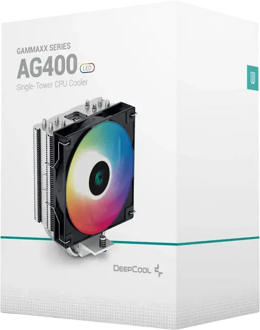 Кулер для процессора Deepcool AG400, одноцветная подсветка, TDP 220Вт, 4 тепловые трубки по 6мм с прямым контактом, PWM вентилятор 120мм, гидродинамический подшипник, Intel LGA1851/1700/1200/115x и AMD AM5/AM4