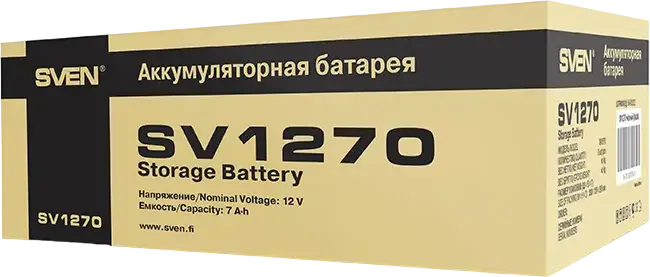 SVEN SV1270 Maintenance-Free AGM VRLA Sealed Lead-Acid Battery 12V 7Ah for UPS, Alarm and Security Systems, T2 Faston Terminals, 151x65x94mm