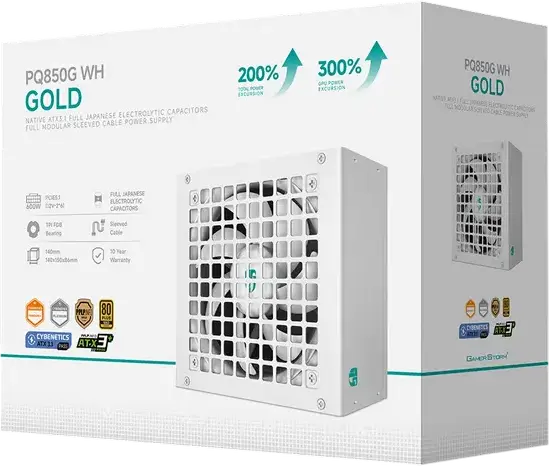 Блок питания Deepcool GamerStorm PQ850G 850Вт ATX, 80 PLUS Gold, Cybenetics Platinum, Полностью модульный, ATX 3.1 PCIe 5.1, Разъем 12V-2x6, FDB вентилятор, Белый