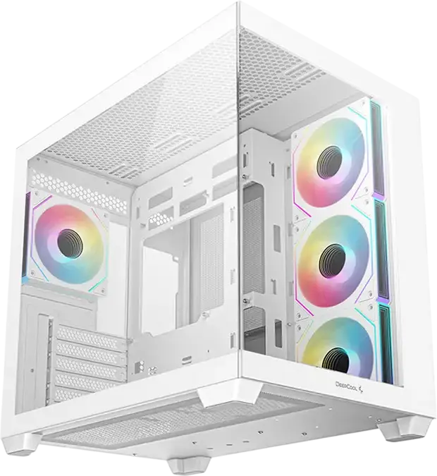 Deepcool CG530 4F ATX Mid Tower Case, White, Pillarless Fishtank Tempered Glass, 4 ARGB PWM Fans, Support for 360mm Radiator, ATX/M-ATX/ITX