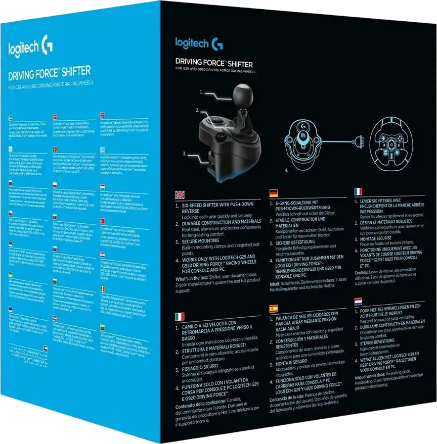 Schimbator de Viteze Logitech Driving Force Shifter 6 Trepte H-Pattern pentru Volane G29, G920, G923, Pomau Leather si Boot, Ax Shaft Otel, Negru