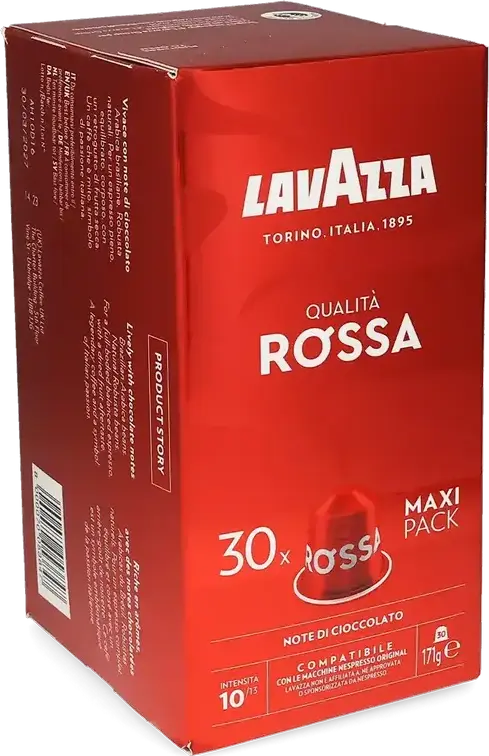 Capsule de Cafea Lavazza Qualita Rossa pentru Aparate Nespresso Original, Blend Arabica si Robusta Prăjire Medie, Intensitate 10/13, Aluminiu, Italia