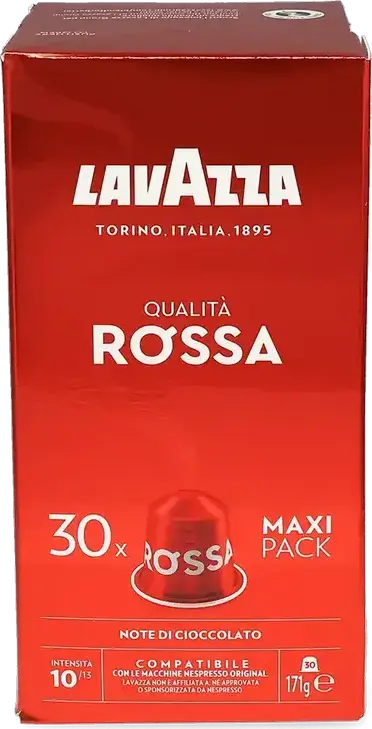 Capsule de Cafea Lavazza Qualita Rossa pentru Aparate Nespresso Original, Blend Arabica si Robusta Prăjire Medie, Intensitate 10/13, Aluminiu, Italia