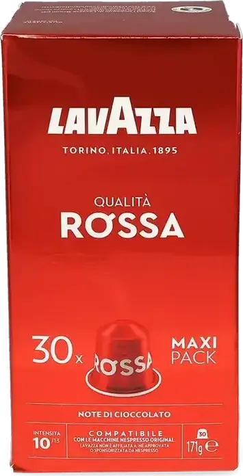 Capsule de Cafea Lavazza Qualita Rossa pentru Aparate Nespresso Original, Blend Arabica si Robusta Prăjire Medie, Intensitate 10/13, Aluminiu, Italia
