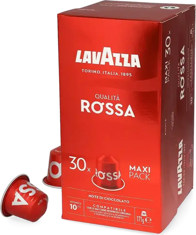 Capsule de Cafea Lavazza Qualita Rossa pentru Aparate Nespresso Original, Blend Arabica si Robusta Prăjire Medie, Intensitate 10/13, Aluminiu, Italia