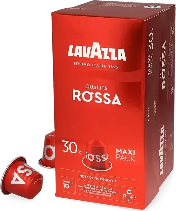 Capsule de Cafea Lavazza Qualita Rossa pentru Aparate Nespresso Original, Blend Arabica si Robusta Prăjire Medie, Intensitate 10/13, Aluminiu, Italia