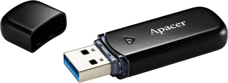 Apacer AH355 USB 3.2 Gen 1 Flash Drive, Type-A Connector, ABS Plastic Pebble Design, Plug & Play, Windows macOS Linux Compatible, Black