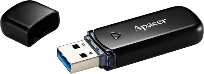 Apacer AH355 USB 3.2 Gen 1 Flash Drive, Type-A Connector, ABS Plastic Pebble Design, Plug & Play, Windows macOS Linux Compatible, Black