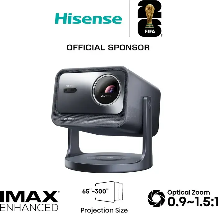 Hisense C2 Pro 4K UHD Laser Projector, 2600 ANSI Lumens, Triple Laser DLP, HDR10+ Dolby Vision, IMAX Enhanced, Wi-Fi 6E, Bluetooth 5.3, Grey