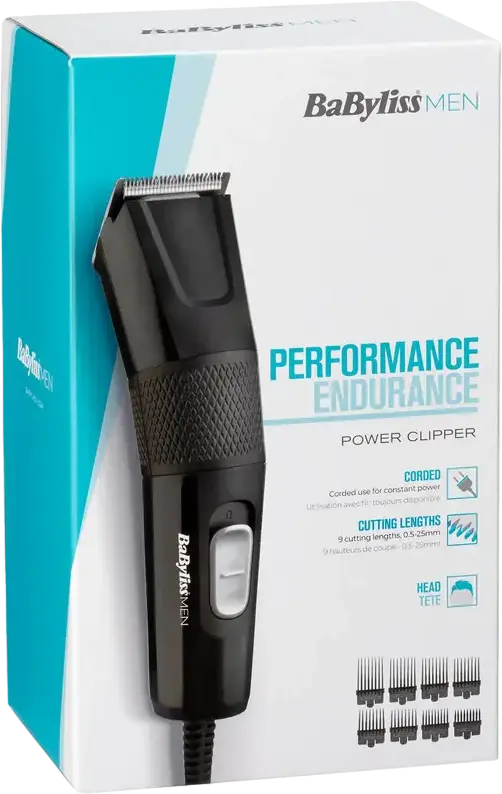 Tundeta de par BaByliss E756E Power, Alimentare la Priza, Lame din Otel Inoxidabil Autoascutite, Lungime Taiere 0.5-25mm, 8 Piene de Ghidare, Negru