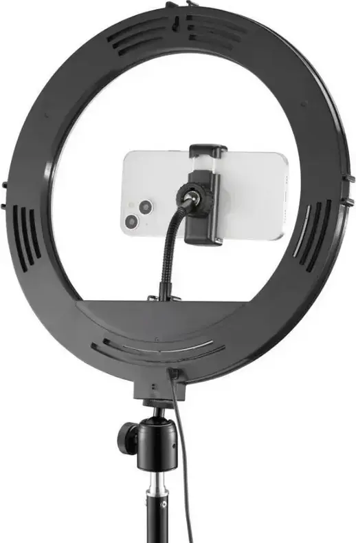 Hama SpotLight Steady 120 III LED Ring Light Set, 30 cm Diameter, 160 LEDs, 3 Color Temperatures, 215 cm Aluminum Tripod, Smartphone Holder, Black