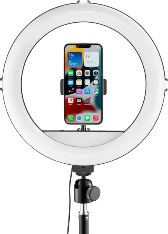 Hama SpotLight Steady 120 III LED Ring Light Set, 30 cm Diameter, 160 LEDs, 3 Color Temperatures, 215 cm Aluminum Tripod, Smartphone Holder, Black