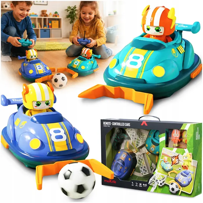 Maxlife MXRC-700 Bumper Soccer RC Car Set with 2 Remote Control Cars, Figures, Goals and Ball, Collision Resistant Design, Light and Sound Effects