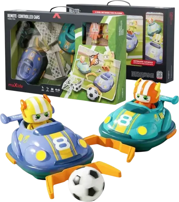 Maxlife MXRC-700 Bumper Soccer RC Car Set with 2 Remote Control Cars, Figures, Goals and Ball, Collision Resistant Design, Light and Sound Effects