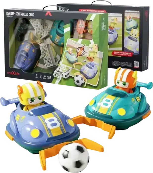 Maxlife MXRC-700 Bumper Soccer RC Car Set with 2 Remote Control Cars, Figures, Goals and Ball, Collision Resistant Design, Light and Sound Effects