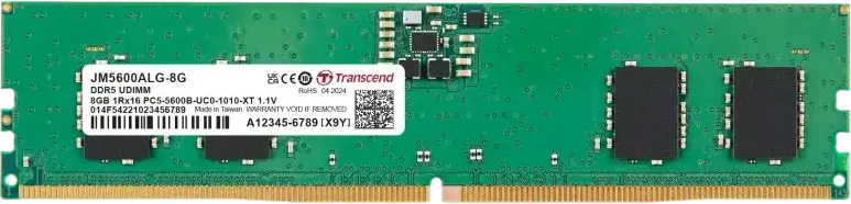 Transcend JetRam JM5600ALG-8G 8GB DDR5 5600 MT/s RAM Module, CL46 1.1V Unbuffered Long-DIMM UDIMM 288-pin with On-die ECC and PMIC