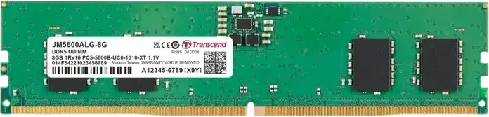 Transcend JetRam JM5600ALG-8G 8GB DDR5 5600 MT/s RAM Module, CL46 1.1V Unbuffered Long-DIMM UDIMM 288-pin with On-die ECC and PMIC