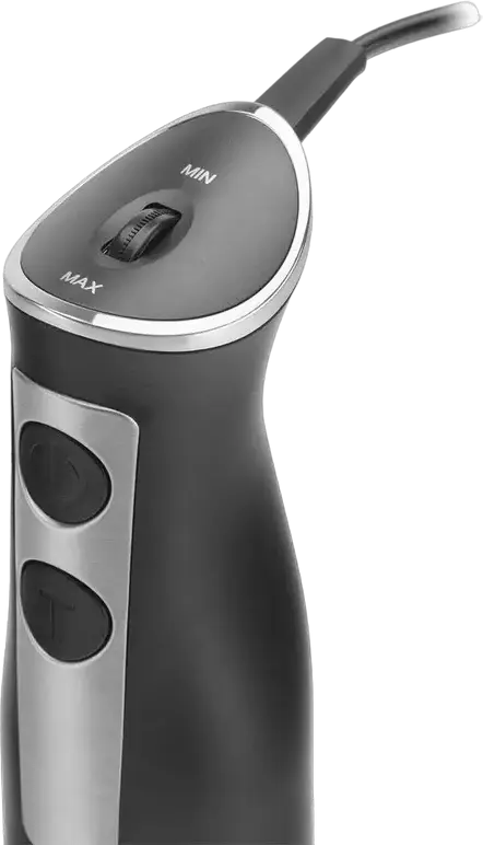 Polaris PHB 1385 Hand Blender 1350W, Stainless Steel Foot and Blade, 0.5L Bowl, Turbo Mode, with Chopper, Whisk and Measuring Beaker, Black