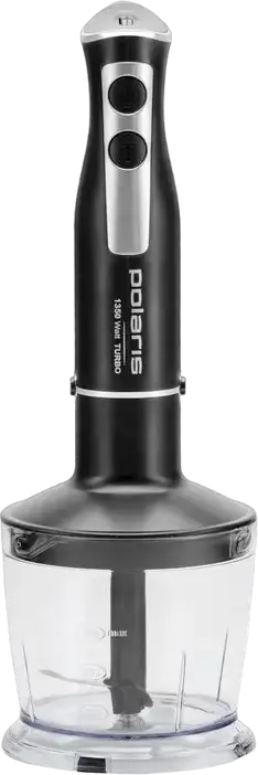 Polaris PHB 1385 Hand Blender 1350W, Stainless Steel Foot and Blade, 0.5L Bowl, Turbo Mode, with Chopper, Whisk and Measuring Beaker, Black