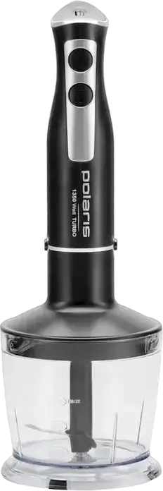 Polaris PHB 1385 Hand Blender 1350W, Stainless Steel Foot and Blade, 0.5L Bowl, Turbo Mode, with Chopper, Whisk and Measuring Beaker, Black