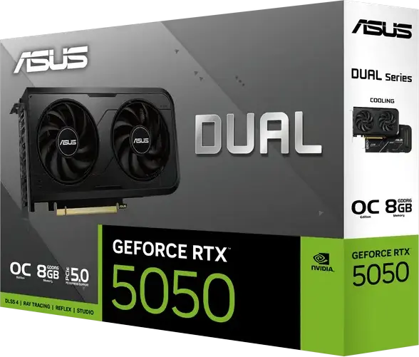 Видеокарта ASUS Dual GeForce RTX 5050 OC Edition 8GB GDDR6, DUAL-RTX5050-O8G, PCI Express 5.0, два вентилятора Axial-tech, Dual BIOS, 2-слотовый дизайн