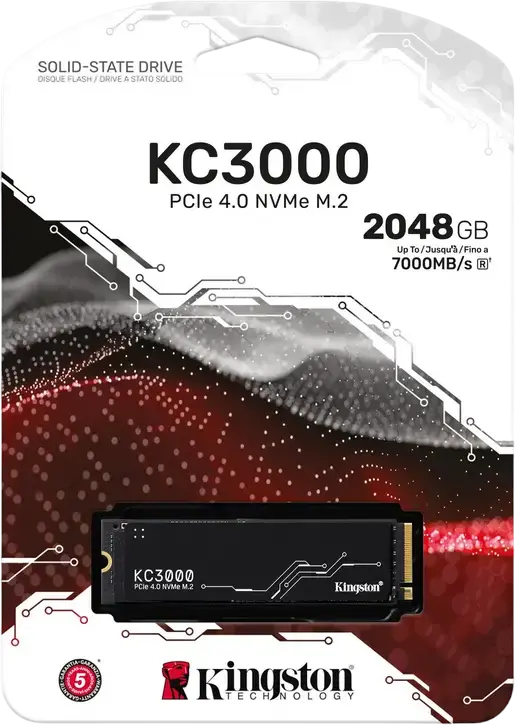 SSD-накопитель Kingston KC3000 2 ТБ M.2 2280 NVMe PCIe 4.0 x4 с графеновым алюминиевым радиатором, 3D TLC NAND, скорость чтения/записи до 7,000 МБ/с