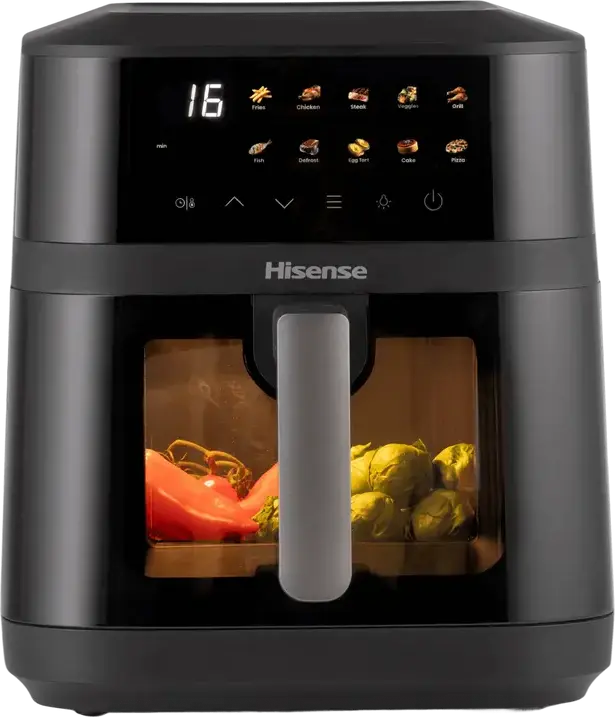 Hisense HAF1800DCD Air Fryer, 6.3L Capacity, 1800W Double Heating Technology, Touchscreen Display, Viewing Window, Non-stick Basket, Black