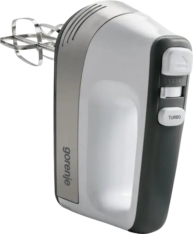 Gorenje M500DC Hand Mixer 500W DC Motor, 5 Speed Levels with Turbo and Pulse Modes, Stainless Steel Beaters and Dough Hooks, White and Silver