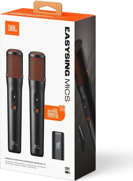 Microfon Karaoke Wireless JBL EasySing, Conectivitate 2.4 GHz, Eliminare Vocale AI, Baterie 10 Ore, Incarcare USB-C, Negru