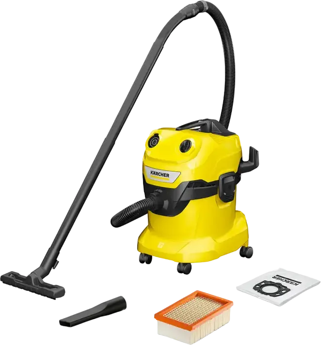Karcher WD 4 V-20/5/22 Wet and Dry Vacuum Cleaner, 1100W, 20L Plastic Container, Flat Pleated Filter, Blower Function, for Garage and Workshop