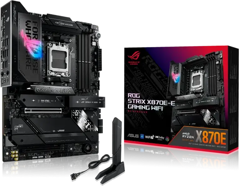 Материнская плата ASUS ROG STRIX X870E-E GAMING WIFI AM5 ATX AMD X870E DDR5 8400+ MT/s PCIe 5.0 WiFi 7 Bluetooth 5.4 USB4 Ethernet Realtek 5Gb