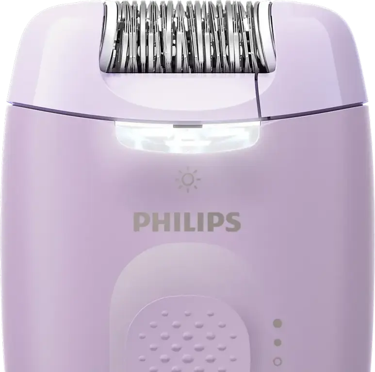 Epilator cu fir Philips BRE257/00 Series 4000, 20 Pense, Lumina LED, Capete de Rasit si Trimere, Capac de Masaj, Violet