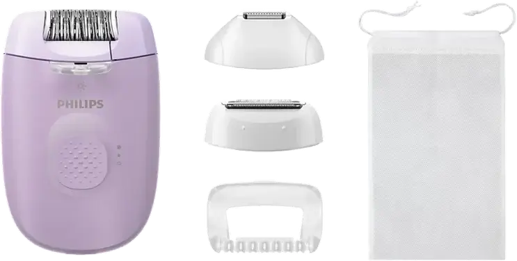 Epilator cu fir Philips BRE257/00 Series 4000, 20 Pense, Lumina LED, Capete de Rasit si Trimere, Capac de Masaj, Violet