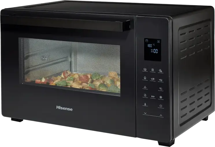 Hisense HOM45D Electric Mini Oven, 45L Capacity, 2000W, Convection, Grill, Defrost, LED Digital Touch Control, Black