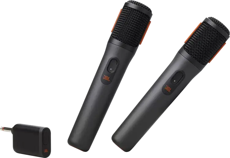 Microfoane Wireless JBL PartyBox, Set Microfoane Vocale Dinamice Cardioide, Wireless 2.4 GHz, Raza 30m, Baterie 20h, Incarcare USB-C, Negru