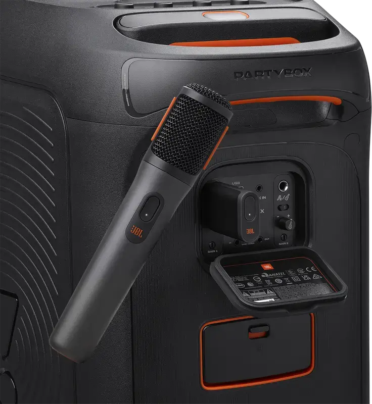 Microfoane Wireless JBL PartyBox, Set Microfoane Vocale Dinamice Cardioide, Wireless 2.4 GHz, Raza 30m, Baterie 20h, Incarcare USB-C, Negru