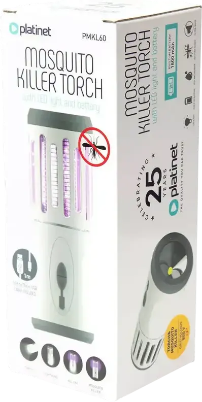 Фонарь-ловушка для комаров Platinet PMKL60 LED, 6Вт, аккумулятор 1800мАч, 60 люмен, защита IP44, зарядка USB, белый