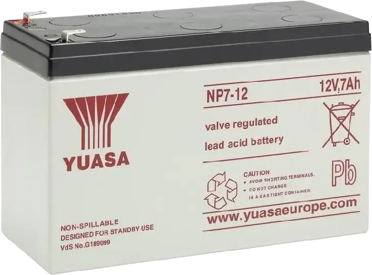 Yuasa NP7-12 VRLA Sealed Lead Acid Battery 12V 7Ah for UPS and Security Systems, Faston Terminals, Low Self-Discharge, 151x65x97.5mm
