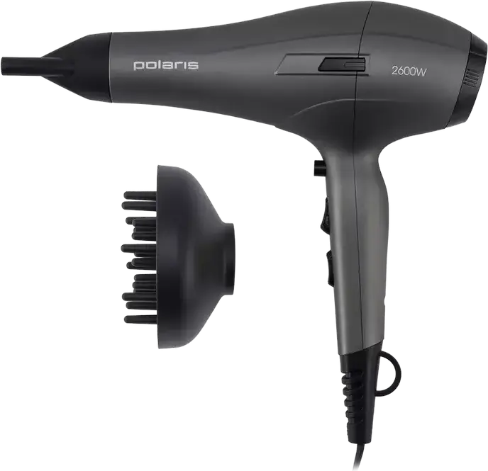 Fön Polaris PHD 2600AC Profesional 2600W, Grafit, cu Ionizare, 4 Setări de Temperatură, 2 Moduri de Flux de Aer, Aer Rece, Difuzor și Concentrator