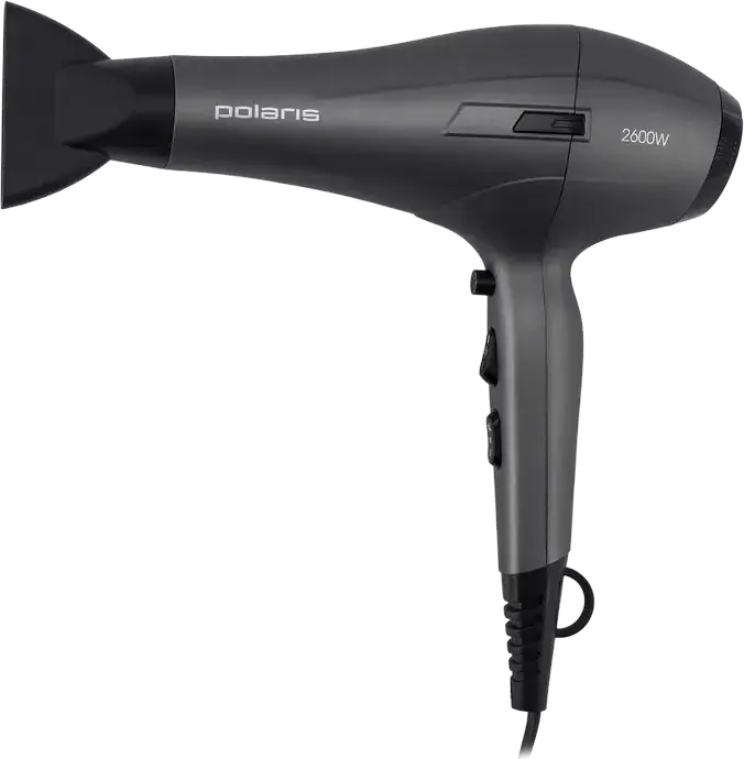 Fön Polaris PHD 2600AC Profesional 2600W, Grafit, cu Ionizare, 4 Setări de Temperatură, 2 Moduri de Flux de Aer, Aer Rece, Difuzor și Concentrator