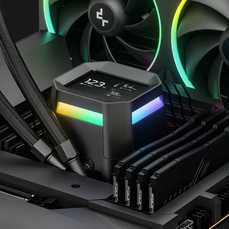Система жидкостного охлаждения СЖО Deepcool LM240, Черный, радиатор 240мм, IPS-экран 2.4 дюйма для MP4/GIF, ARGB 6-го поколения, защита от протечек, 2 вентилятора FL12 SE