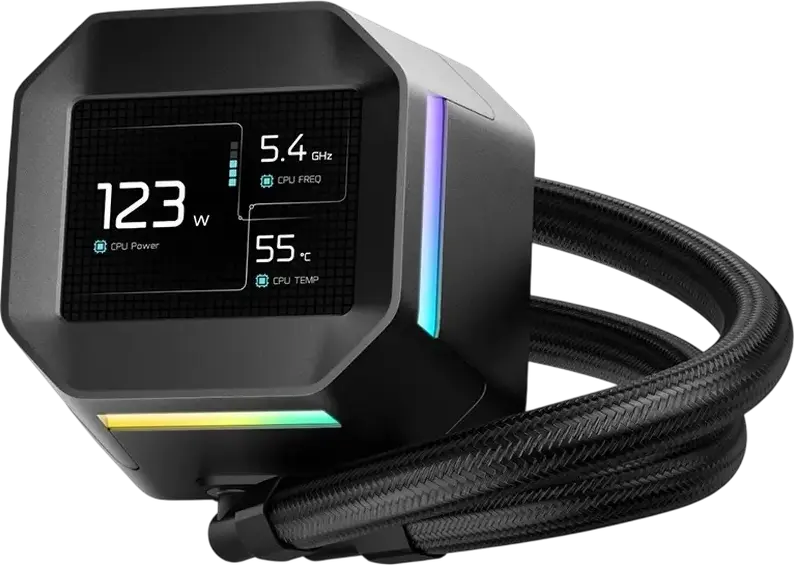 Система жидкостного охлаждения СЖО Deepcool LM240, Черный, радиатор 240мм, IPS-экран 2.4 дюйма для MP4/GIF, ARGB 6-го поколения, защита от протечек, 2 вентилятора FL12 SE