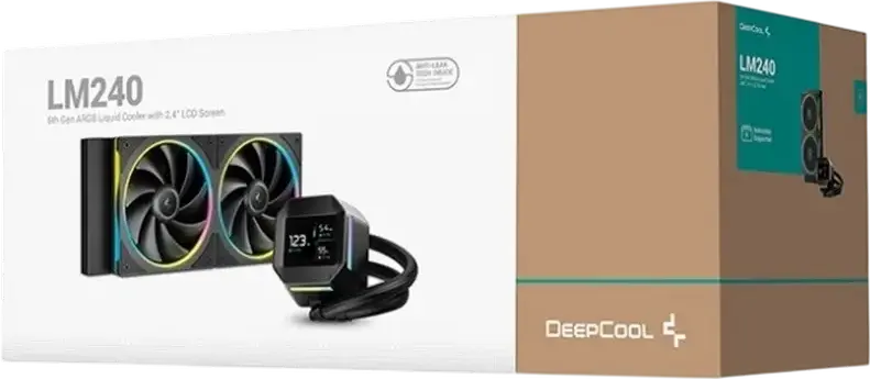 Система жидкостного охлаждения СЖО Deepcool LM240, Черный, радиатор 240мм, IPS-экран 2.4 дюйма для MP4/GIF, ARGB 6-го поколения, защита от протечек, 2 вентилятора FL12 SE