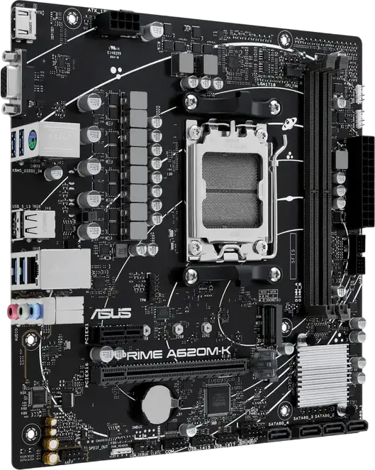 Материнская плата ASUS PRIME A620M-K Micro-ATX, сокет AMD AM5, чипсет A620, DDR5 7200+ МГц (OC), PCIe 4.0, M.2 NVMe, HDMI 2.1, VGA, Aura Sync