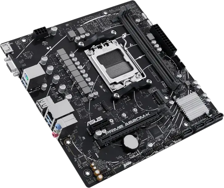 Материнская плата ASUS PRIME A620M-K Micro-ATX, сокет AMD AM5, чипсет A620, DDR5 7200+ МГц (OC), PCIe 4.0, M.2 NVMe, HDMI 2.1, VGA, Aura Sync