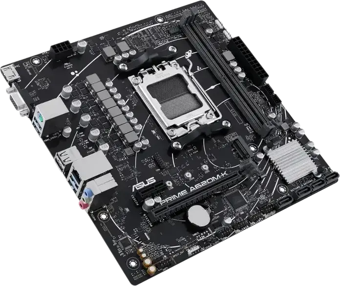 Материнская плата ASUS PRIME A620M-K Micro-ATX, сокет AMD AM5, чипсет A620, DDR5 7200+ МГц (OC), PCIe 4.0, M.2 NVMe, HDMI 2.1, VGA, Aura Sync