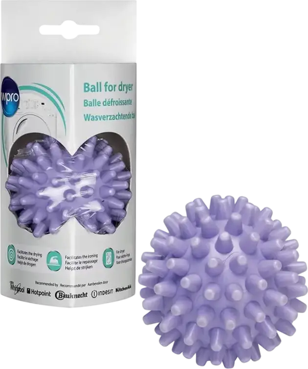 Whirlpool Wpro WBA101 Dryer Ball C00380131 Purple Textured Laundry Sphere for Improved Airflow and Reduced Drying Time